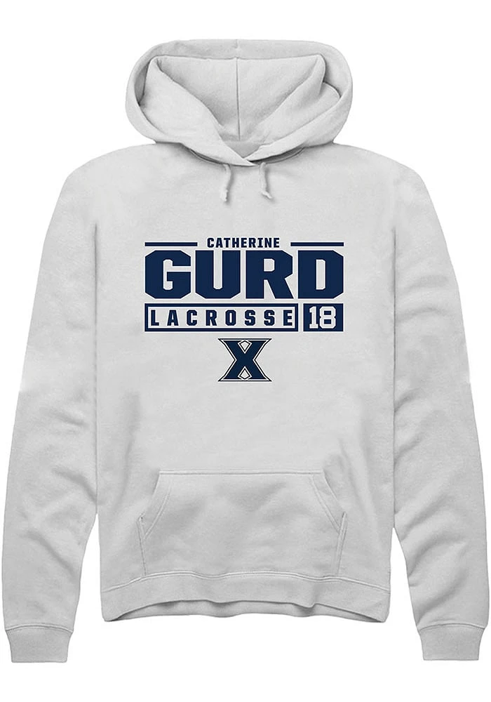 Catherine Gurd  Rally Xavier Musketeers Mens White NIL Stacked Box Long Sleeve Hoodie