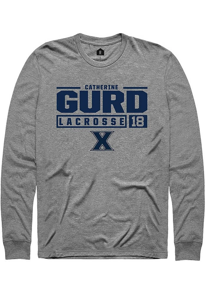 Catherine Gurd  Xavier Musketeers Graphite Rally NIL Stacked Box Long Sleeve T Shirt