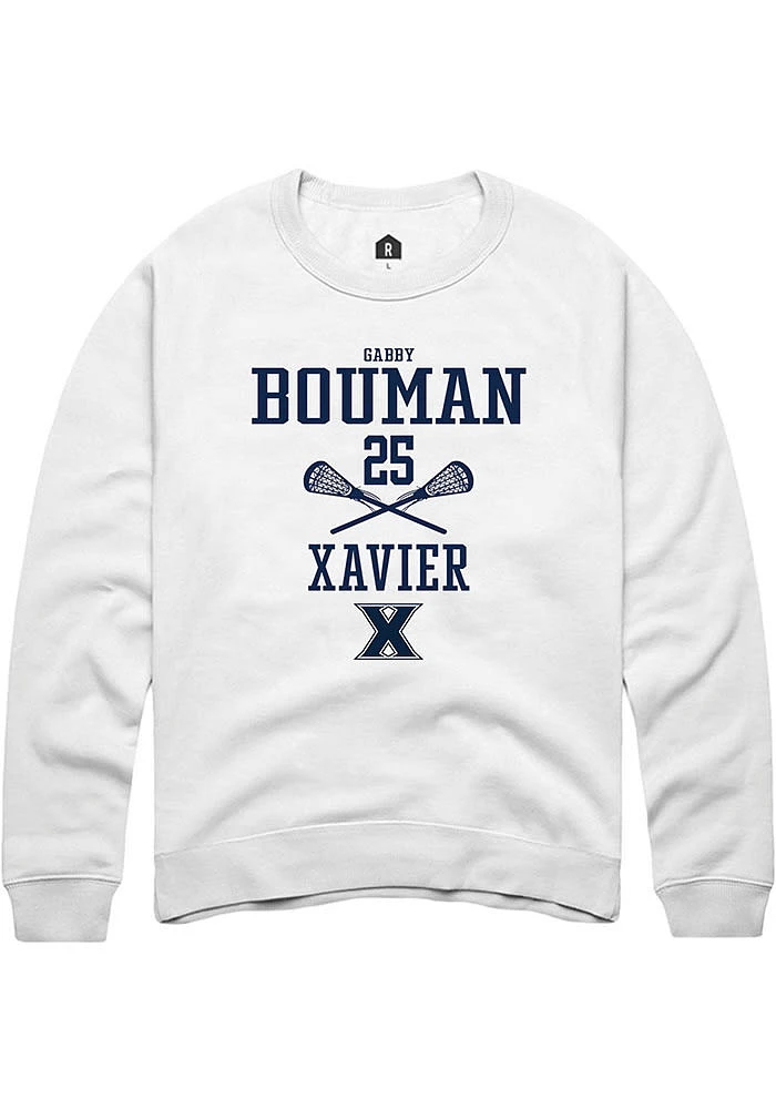 Gabby Bouman  Rally Xavier Musketeers Mens White NIL Sport Icon Long Sleeve Crew Sweatshirt