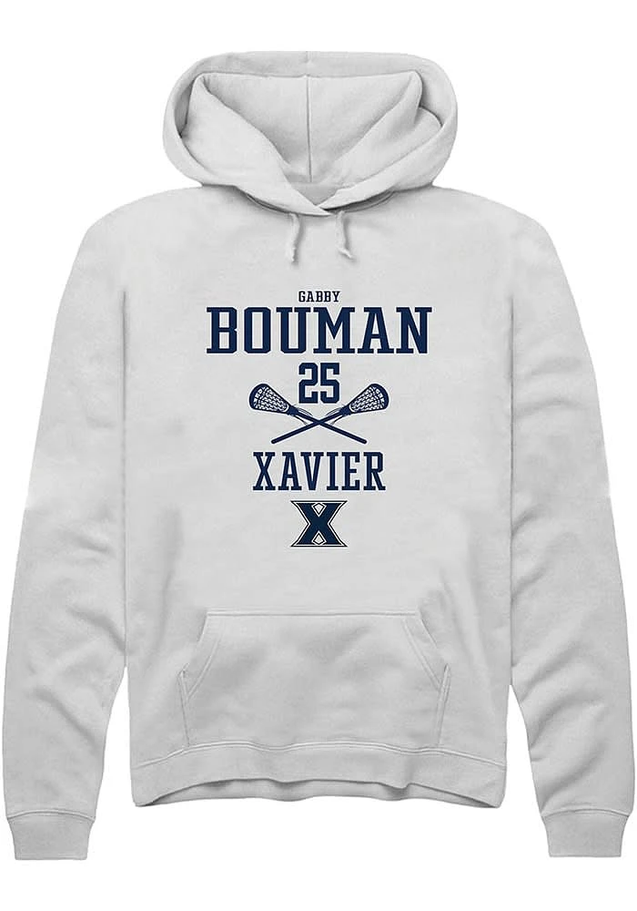 Gabby Bouman  Rally Xavier Musketeers Mens White NIL Sport Icon Long Sleeve Hoodie