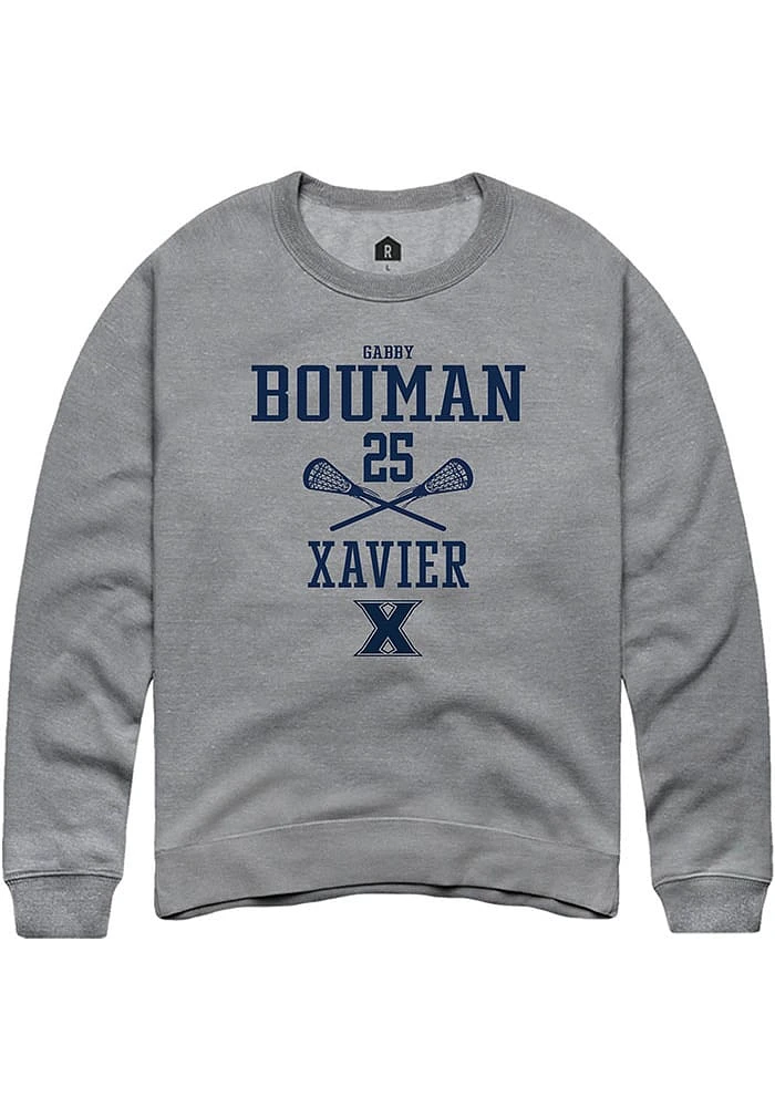 Gabby Bouman  Rally Xavier Musketeers Mens Graphite NIL Sport Icon Long Sleeve Crew Sweatshirt