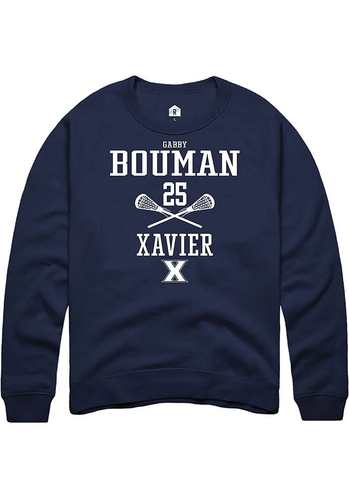 Gabby Bouman  Rally Xavier Musketeers Mens Navy Blue NIL Sport Icon Long Sleeve Crew Sweatshirt