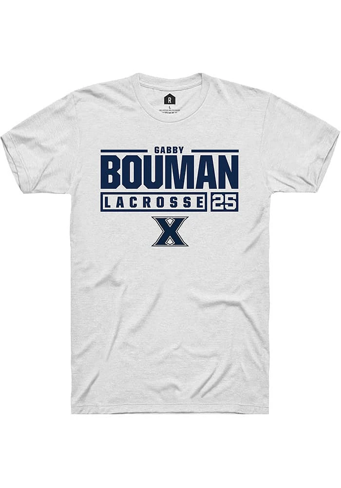 Gabby Bouman  Xavier Musketeers White Rally NIL Stacked Box Short Sleeve T Shirt