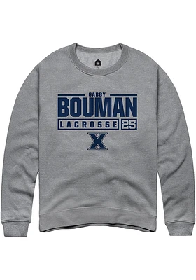 Gabby Bouman  Rally Xavier Musketeers Mens Graphite NIL Stacked Box Long Sleeve Crew Sweatshirt