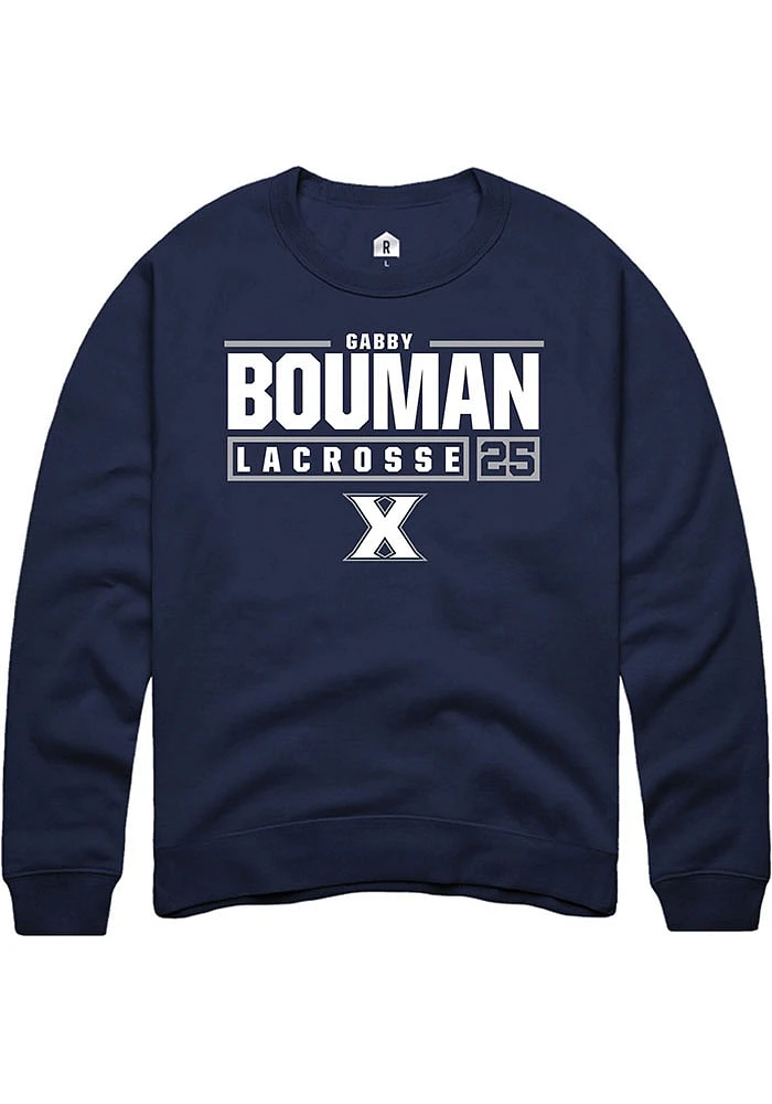 Gabby Bouman  Rally Xavier Musketeers Mens Navy Blue NIL Stacked Box Long Sleeve Crew Sweatshirt