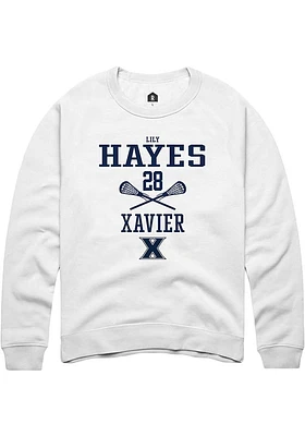 Lily Hayes  Rally Xavier Musketeers Mens White NIL Sport Icon Long Sleeve Crew Sweatshirt