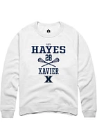 Lily Hayes  Rally Xavier Musketeers Mens White NIL Sport Icon Long Sleeve Crew Sweatshirt