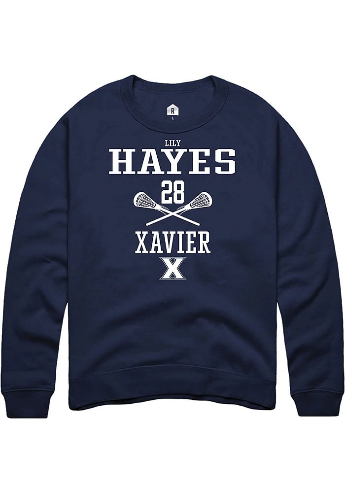 Lily Hayes  Rally Xavier Musketeers Mens Navy Blue NIL Sport Icon Long Sleeve Crew Sweatshirt