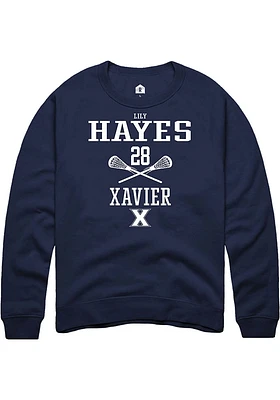 Lily Hayes  Rally Xavier Musketeers Mens Navy Blue NIL Sport Icon Long Sleeve Crew Sweatshirt