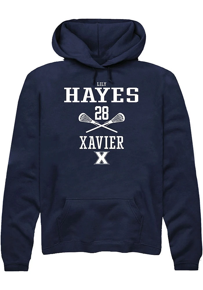 Lily Hayes  Rally Xavier Musketeers Mens Navy Blue NIL Sport Icon Long Sleeve Hoodie