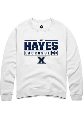 Lily Hayes  Rally Xavier Musketeers Mens White NIL Stacked Box Long Sleeve Crew Sweatshirt