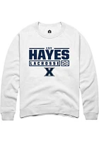 Lily Hayes  Rally Xavier Musketeers Mens White NIL Stacked Box Long Sleeve Crew Sweatshirt