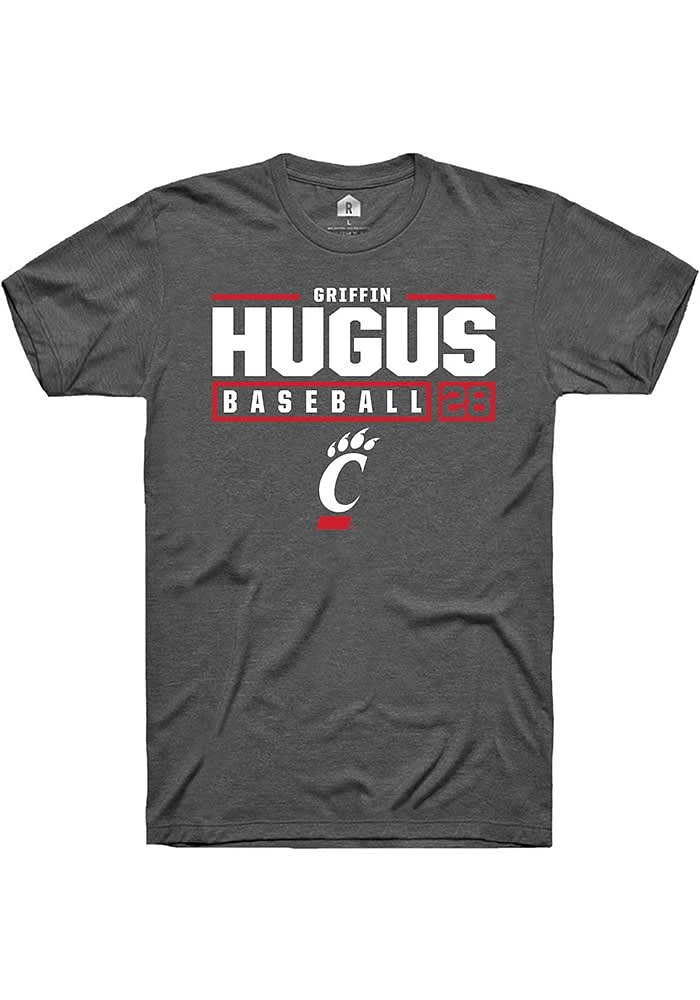 Griffin Hugus  Cincinnati Bearcats Dark Grey Rally NIL Stacked Box Short Sleeve T Shirt