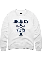 Megan Droney  Rally Xavier Musketeers Mens White NIL Sport Icon Long Sleeve Crew Sweatshirt