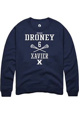 Megan Droney  Rally Xavier Musketeers Mens Navy Blue NIL Sport Icon Long Sleeve Crew Sweatshirt