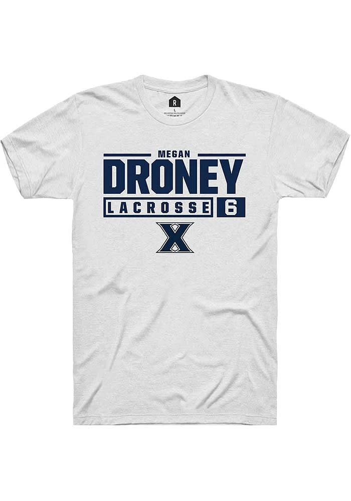 Megan Droney  Xavier Musketeers White Rally NIL Stacked Box Short Sleeve T Shirt