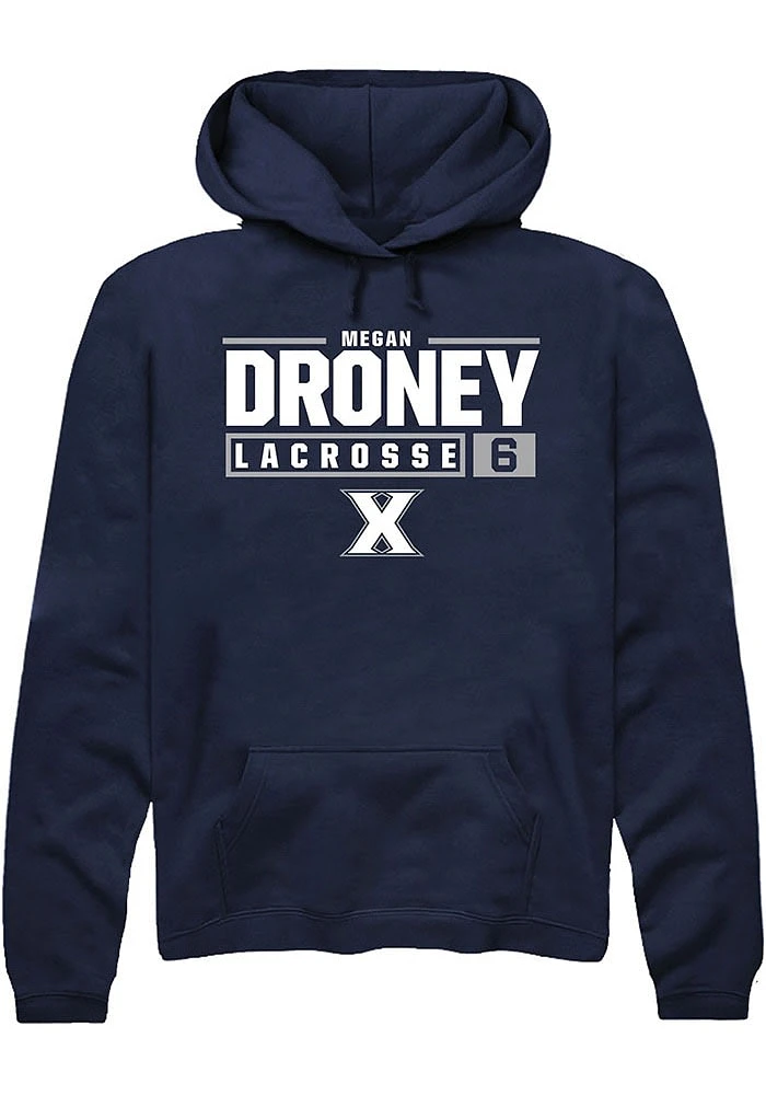 Megan Droney  Rally Xavier Musketeers Mens Navy Blue NIL Stacked Box Long Sleeve Hoodie