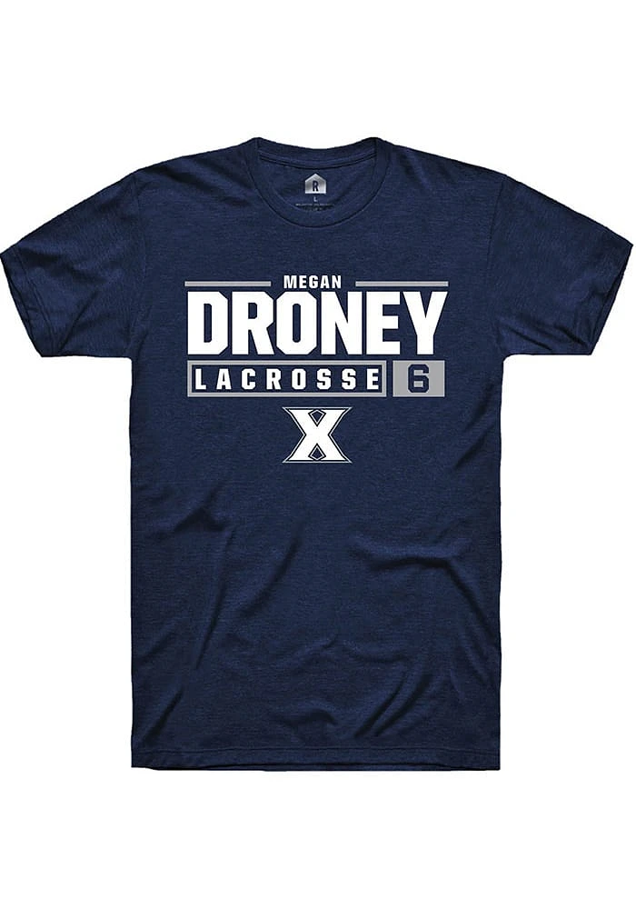 Megan Droney Xavier Musketeers Navy Blue Rally NIL Stacked Box Short Sleeve T Shirt
