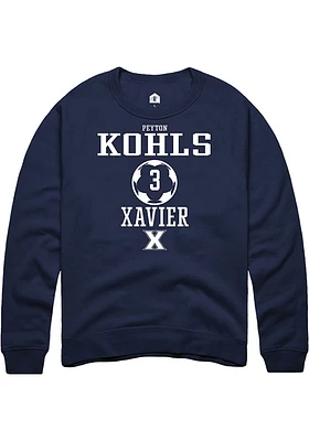 Peyton Kohls  Rally Xavier Musketeers Mens Navy Blue NIL Sport Icon Long Sleeve Crew Sweatshirt