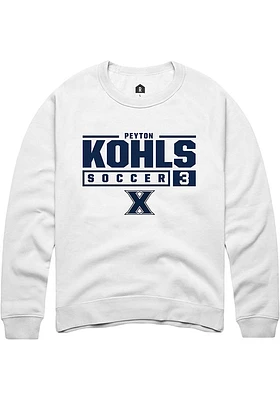 Peyton Kohls  Rally Xavier Musketeers Mens White NIL Stacked Box Long Sleeve Crew Sweatshirt