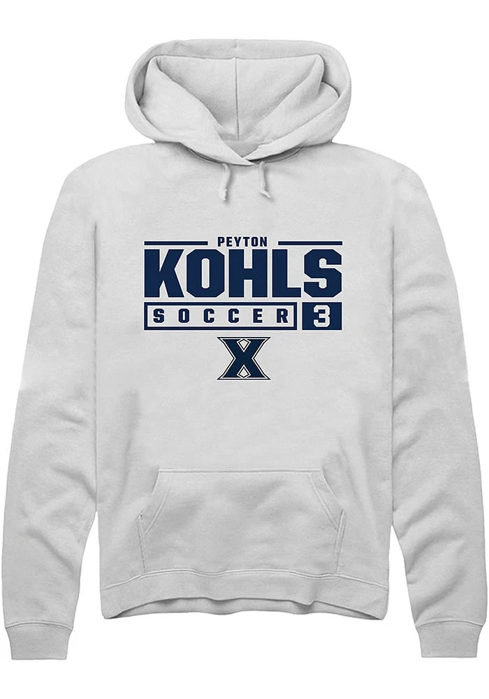 Peyton Kohls Rally Xavier Musketeers Mens White NIL Stacked Box Long Sleeve Hoodie