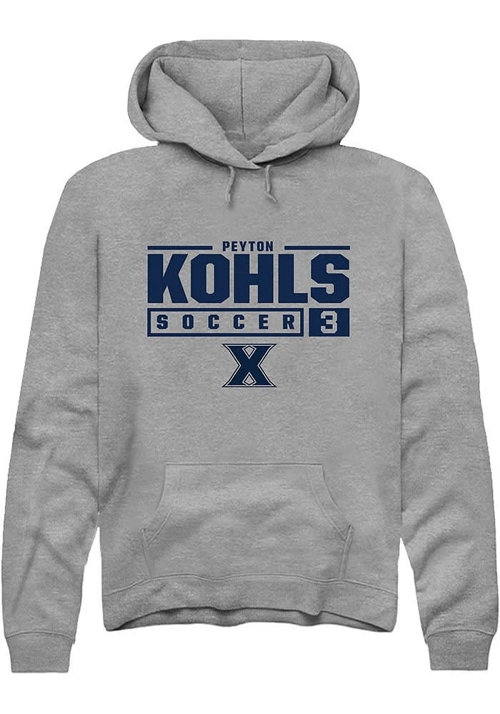 Peyton Kohls Rally Xavier Musketeers Mens Graphite NIL Stacked Box Long Sleeve Hoodie