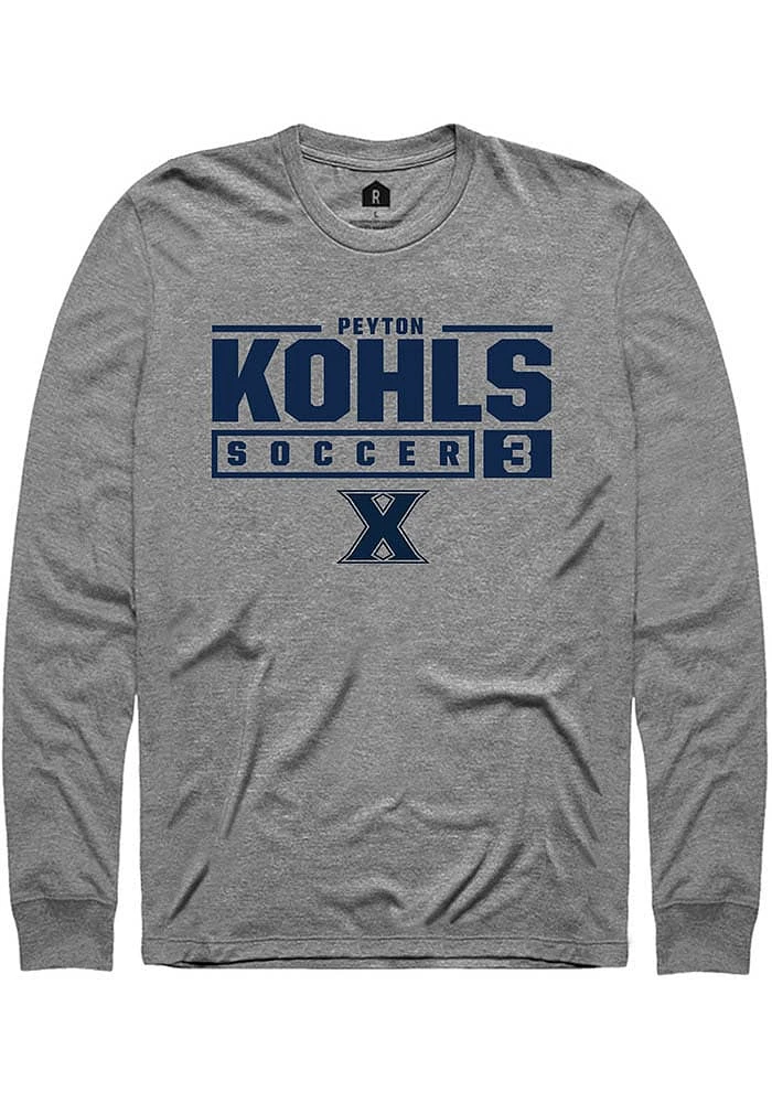 Peyton Kohls Xavier Musketeers Graphite Rally NIL Stacked Box Long Sleeve T Shirt