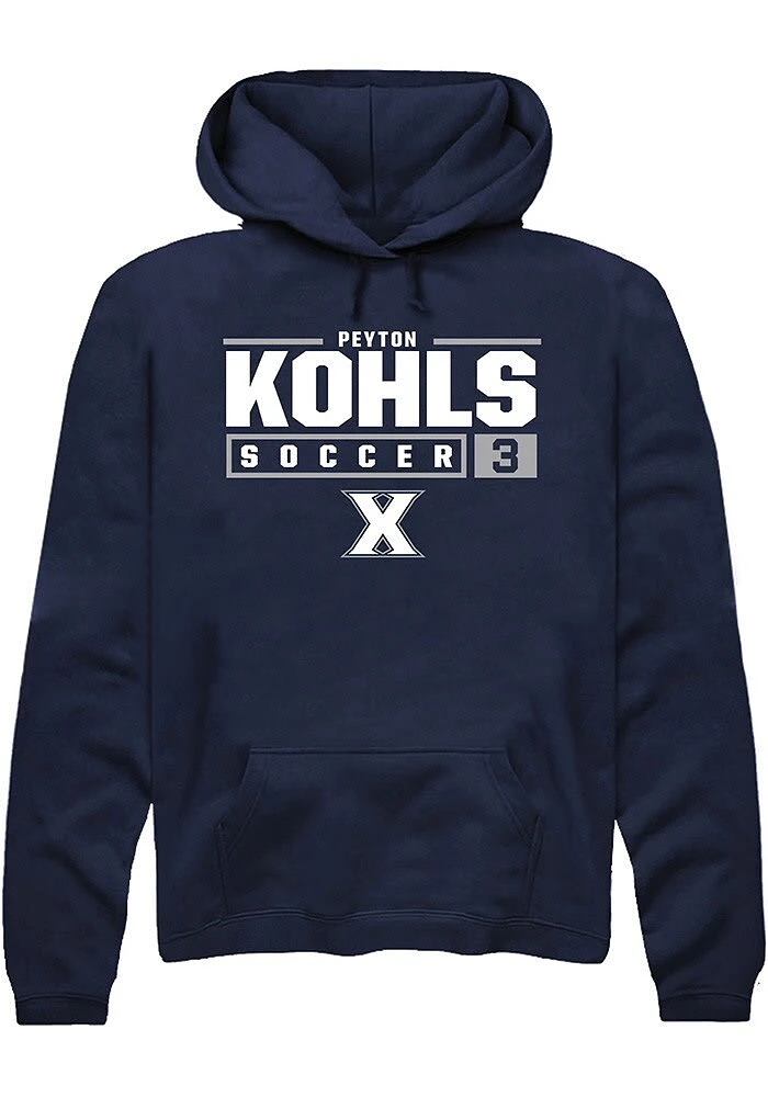 Peyton Kohls Rally Xavier Musketeers Mens Navy Blue NIL Stacked Box Long Sleeve Hoodie