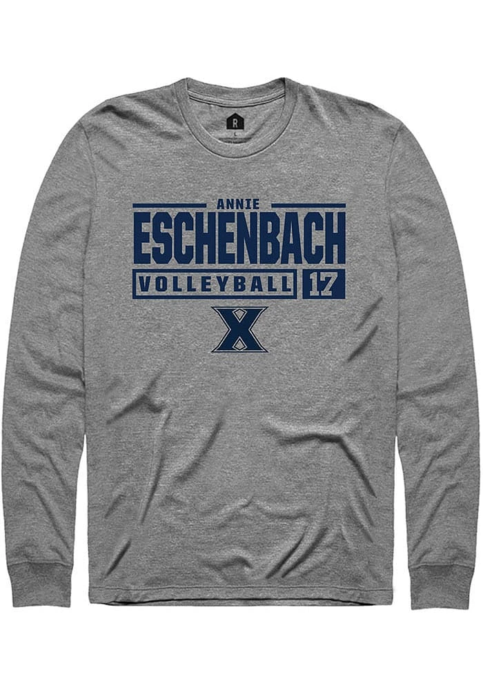 Annie Eschenbach  Xavier Musketeers Graphite Rally NIL Stacked Box Long Sleeve T Shirt