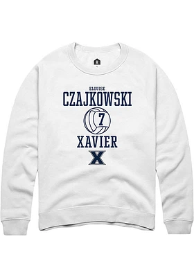 Elouise Czajkowski  Rally Xavier Musketeers Mens White NIL Sport Icon Long Sleeve Crew Sweatshir..