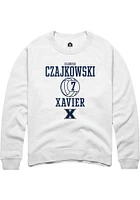 Elouise Czajkowski  Rally Xavier Musketeers Mens White NIL Sport Icon Long Sleeve Crew Sweatshir..