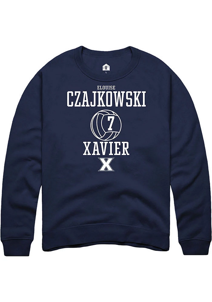 Elouise Czajkowski  Rally Xavier Musketeers Mens Navy Blue NIL Sport Icon Long Sleeve Crew Sweat..