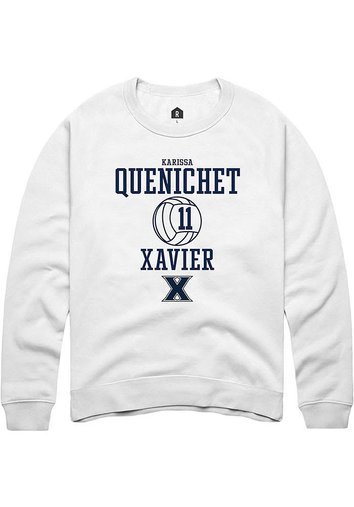 Karissa Quenichet  Rally Xavier Musketeers Mens White NIL Sport Icon Long Sleeve Crew Sweatshirt