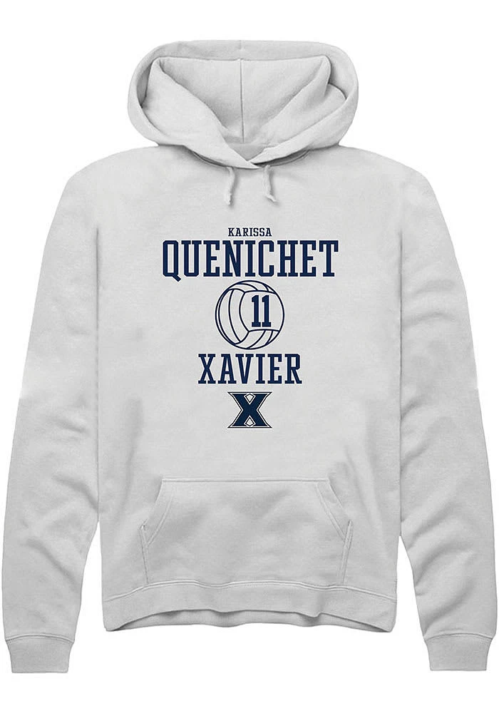 Karissa Quenichet  Rally Xavier Musketeers Mens White NIL Sport Icon Long Sleeve Hoodie