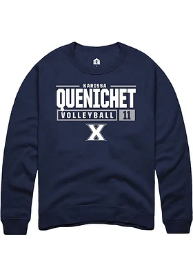 Karissa Quenichet  Rally Xavier Musketeers Mens Navy Blue NIL Stacked Box Long Sleeve Crew Sweat..