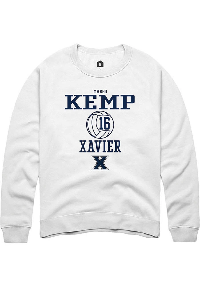 Margo Kemp  Rally Xavier Musketeers Mens White NIL Sport Icon Long Sleeve Crew Sweatshirt