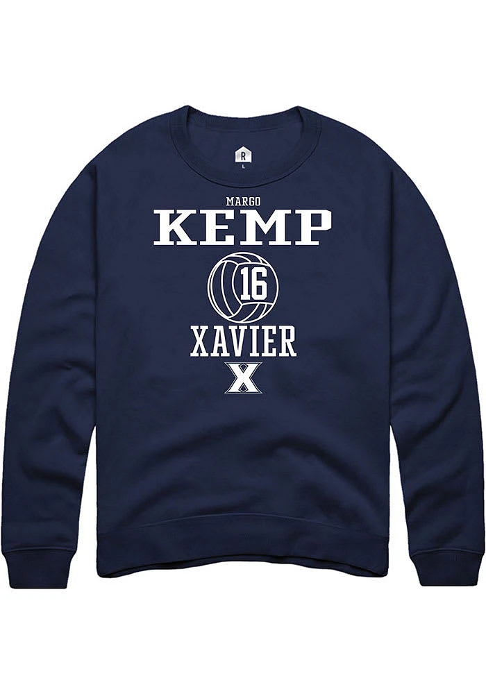 Margo Kemp Rally Xavier Musketeers Mens Navy Blue NIL Sport Icon Long Sleeve Crew Sweatshirt