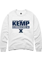 Margo Kemp  Rally Xavier Musketeers Mens White NIL Stacked Box Long Sleeve Crew Sweatshirt