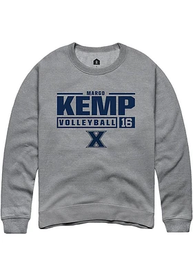 Margo Kemp  Rally Xavier Musketeers Mens Graphite NIL Stacked Box Long Sleeve Crew Sweatshirt