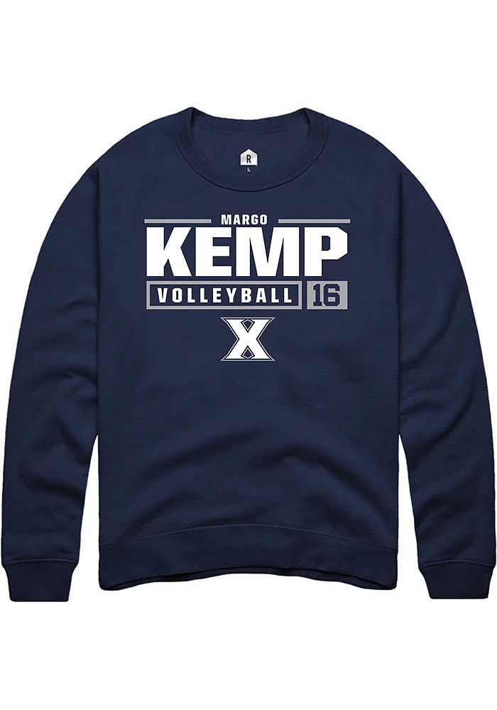 Margo Kemp Rally Xavier Musketeers Mens Navy Blue NIL Stacked Box Long Sleeve Crew Sweatshirt