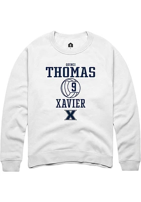 Quinci Thomas  Rally Xavier Musketeers Mens White NIL Sport Icon Long Sleeve Crew Sweatshirt