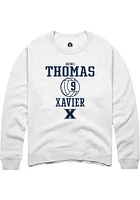 Quinci Thomas  Rally Xavier Musketeers Mens White NIL Sport Icon Long Sleeve Crew Sweatshirt