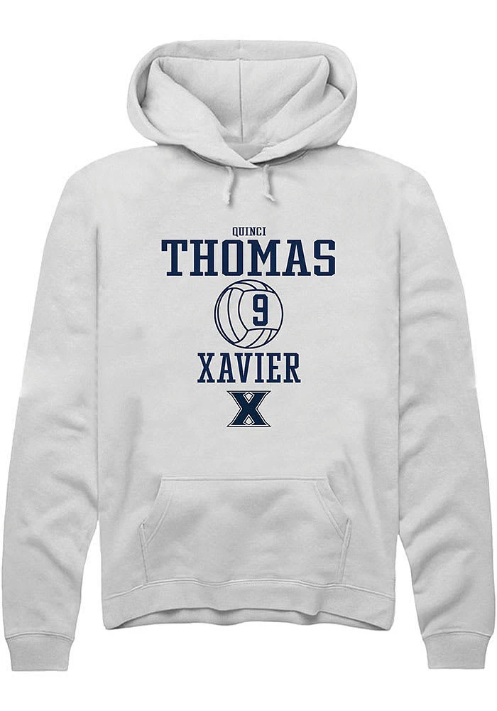 Quinci Thomas  Rally Xavier Musketeers Mens White NIL Sport Icon Long Sleeve Hoodie