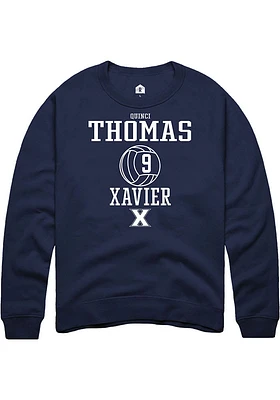 Quinci Thomas  Rally Xavier Musketeers Mens Navy Blue NIL Sport Icon Long Sleeve Crew Sweatshirt