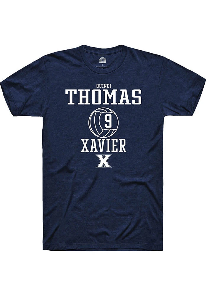 Quinci Thomas  Xavier Musketeers Navy Blue Rally NIL Sport Icon Short Sleeve T Shirt