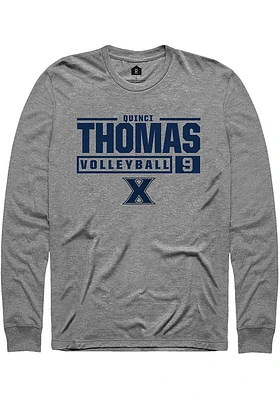 Quinci Thomas  Xavier Musketeers Grey Rally NIL Stacked Box Long Sleeve T Shirt