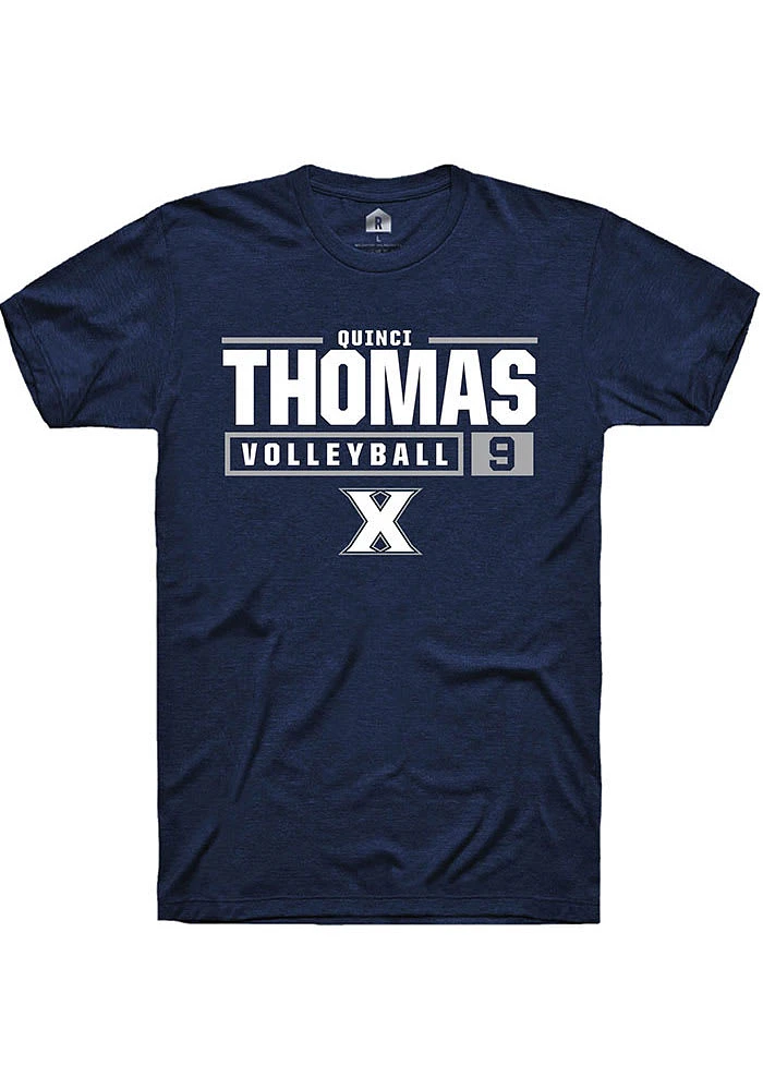 Quinci Thomas  Xavier Musketeers Navy Blue Rally NIL Stacked Box Short Sleeve T Shirt