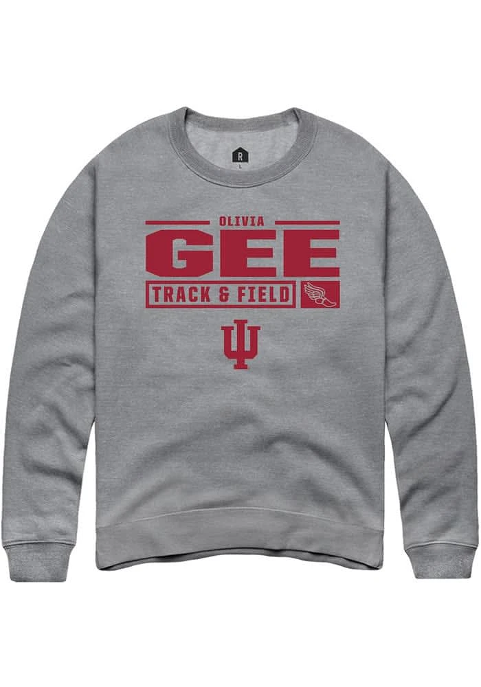Olivia Gee Rally Indiana Hoosiers Mens Graphite NIL Stacked Box Long Sleeve Crew Sweatshirt