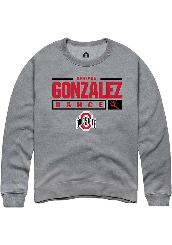 Berlynn Gonzalez  Rally Ohio State Buckeyes Mens Grey NIL Stacked Box Long Sleeve Crew Sweatshir..