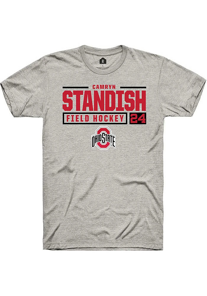 Camryn Standish  Ohio State Buckeyes Ash Rally NIL Stacked Box Short Sleeve T Shirt